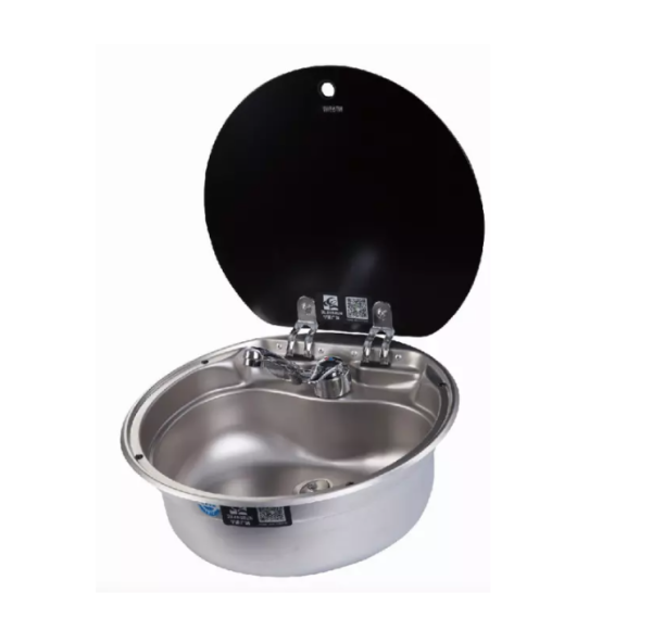 Раковина с крышкой GR-570 круглая 420x420мм со смесителем и сливом